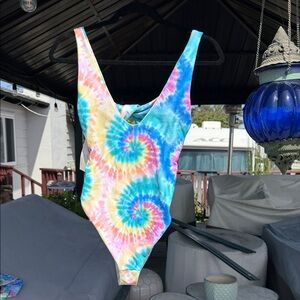 Skatie Tie-Dye One-Piece Swimsuit - Blue, Pink, Yellow, Green
